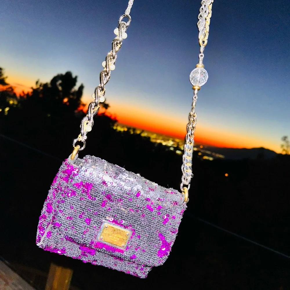 Dolce & Gabbana: Reversible Sequin Beaded Strap Miss Charles Mini Shoulder Bag - Picture 12 of 16
